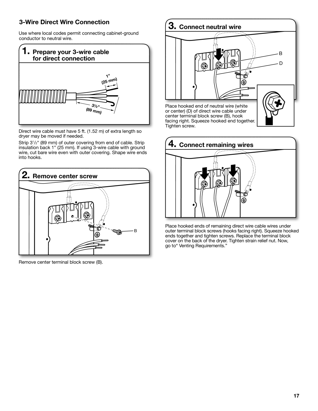 Maytag W10445417B manual Prepare your 3-wire cable for direct connection 