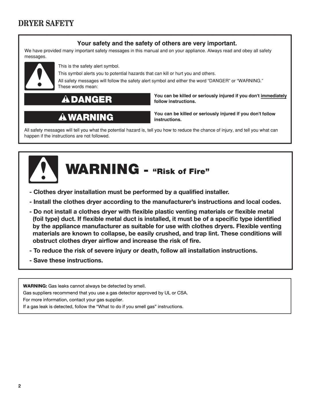 Maytag W10454277C specifications Dryer Safety 