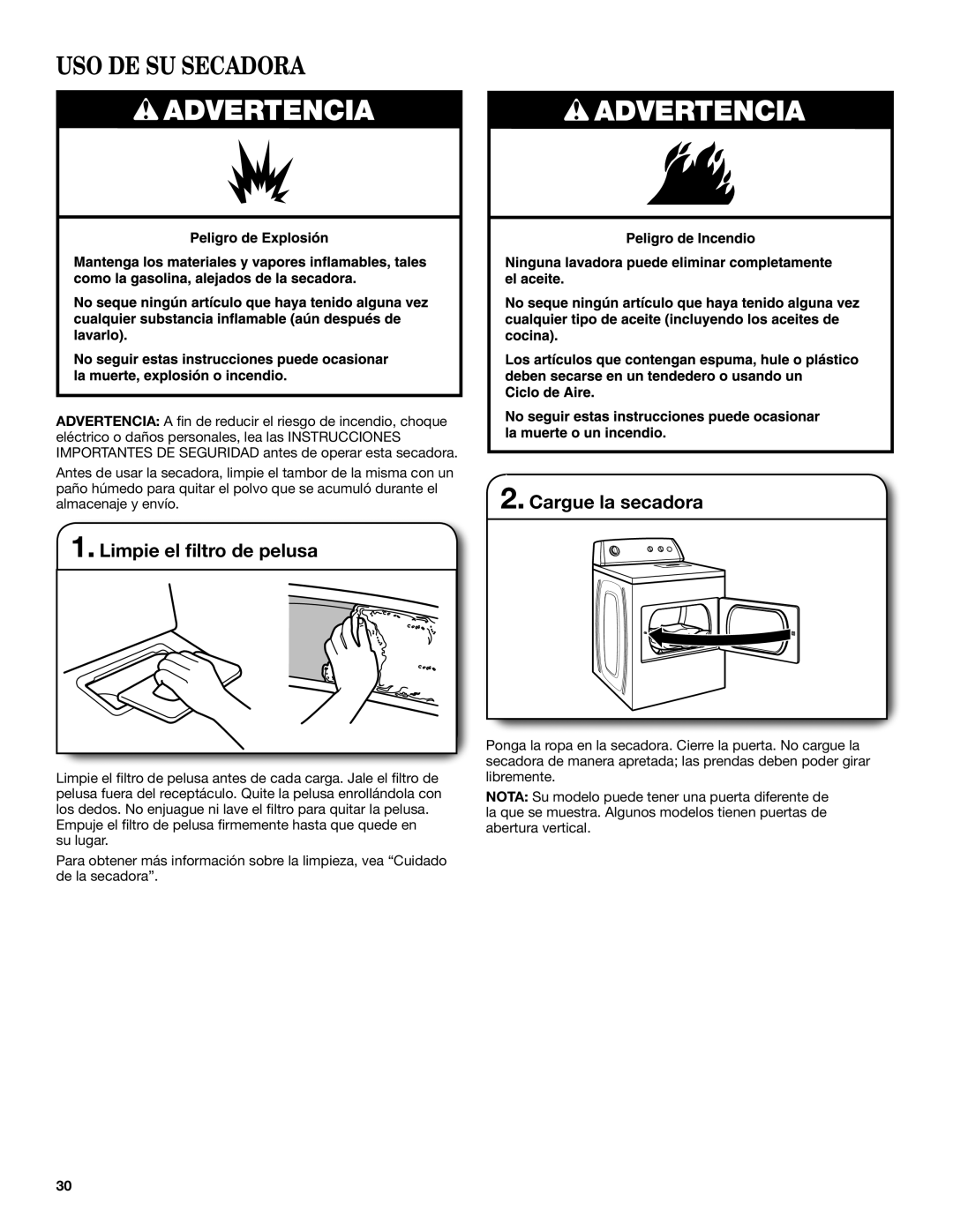 Maytag W10454277C specifications USO DE SU Secadora, Limpie el filtro de pelusa, Cargue la secadora 