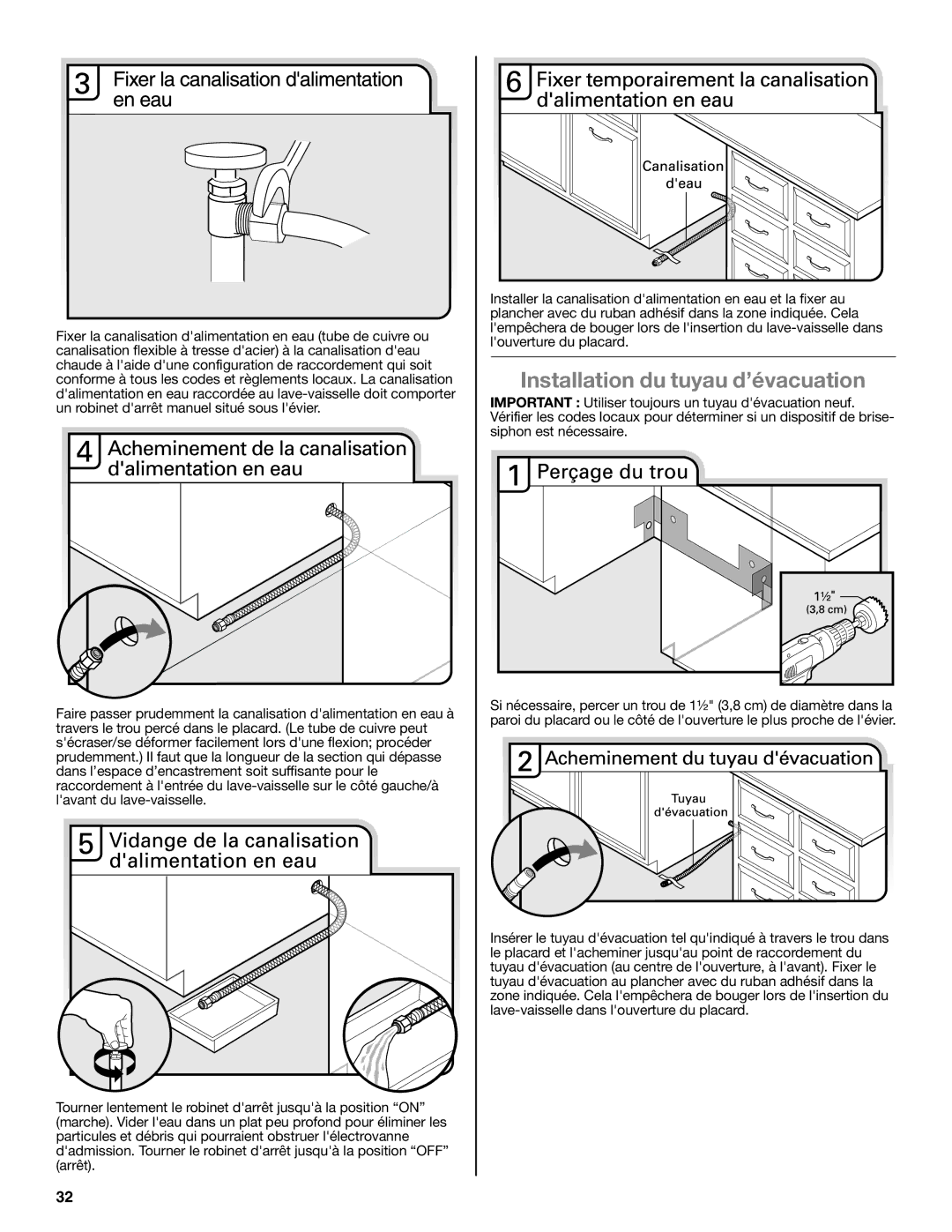 Maytag W10532762A installation instructions Installation du tuyau d’évacuation 