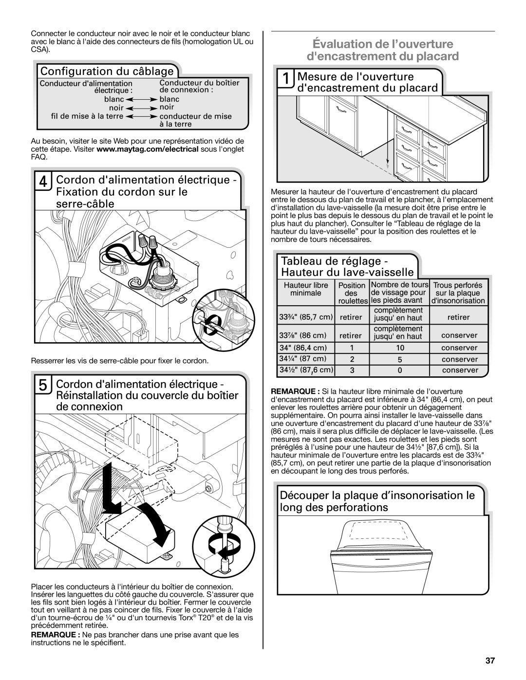 Maytag W10532762A installation instructions Évaluation de l’ouverture dencastrement du placard 