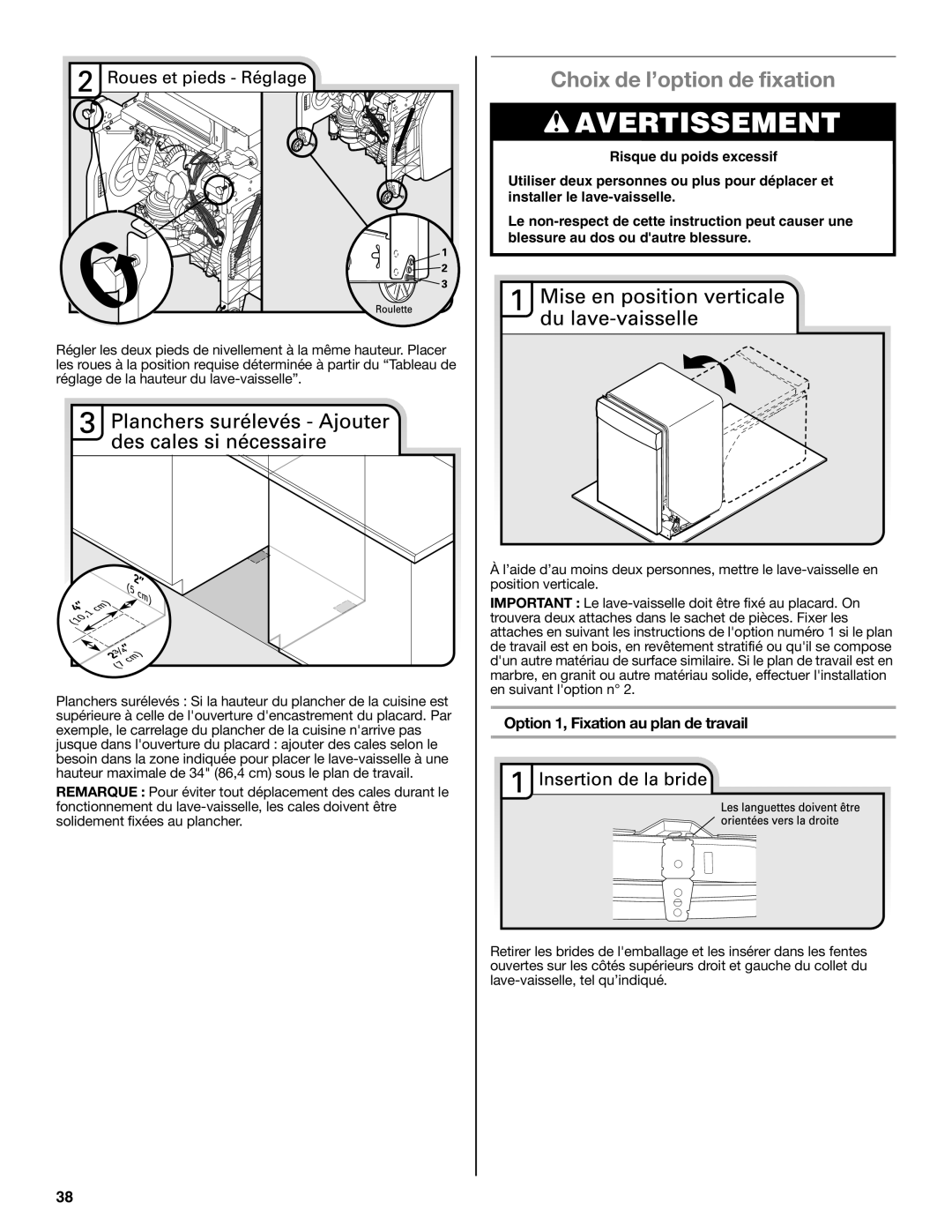 Maytag W10532762A installation instructions Choix de l’option de fixation, Option 1, Fixation au plan de travail 