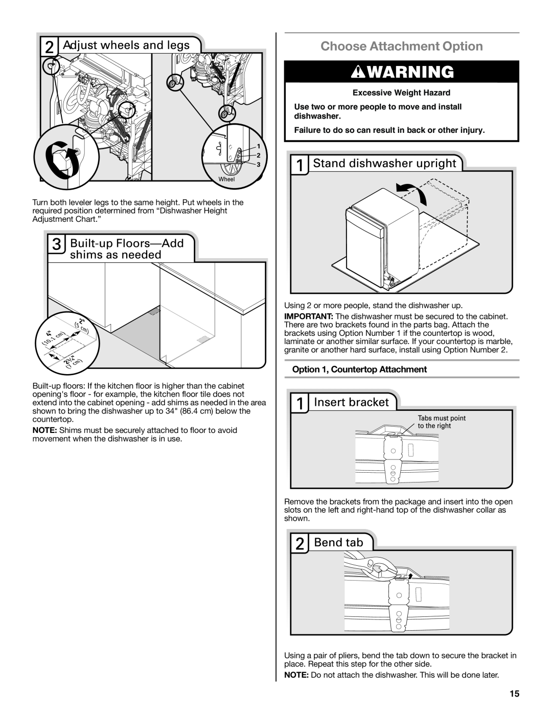 Maytag W10532762A installation instructions Choose Attachment Option, Option 1, Countertop Attachment 