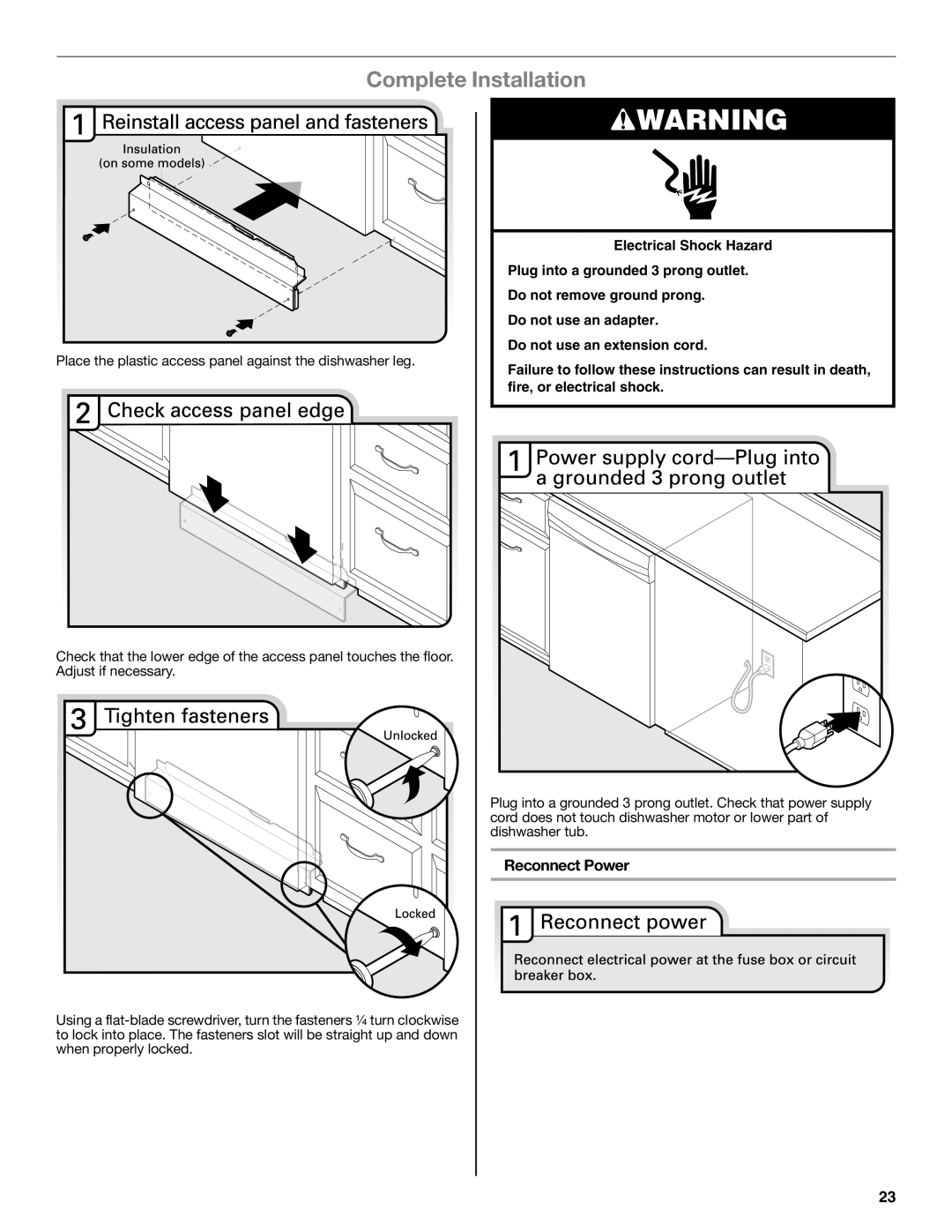 Maytag W10532762A installation instructions Complete Installation, Reconnect Power 