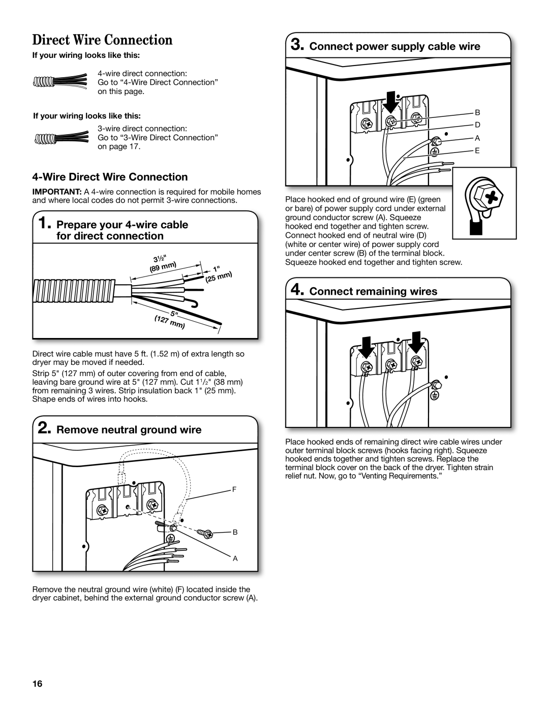 Maytag W10557650B manual Wire Direct Wire Connection, Prepare your 4-wire cable for direct connection, 127 