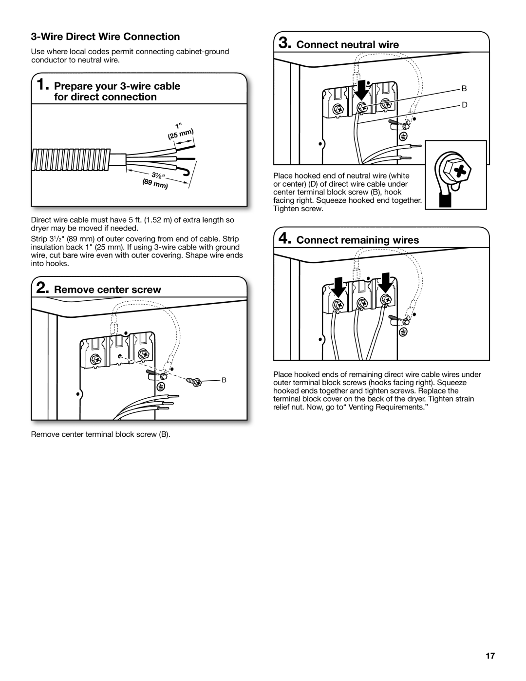 Maytag W10557650B manual Prepare your 3-wire cable for direct connection 