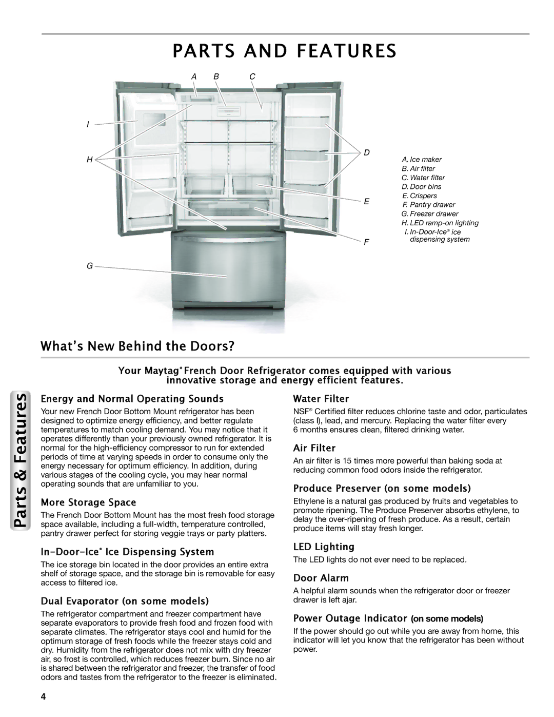 Maytag W10558103A manual Parts and Features, What’s New Behind the Doors? 