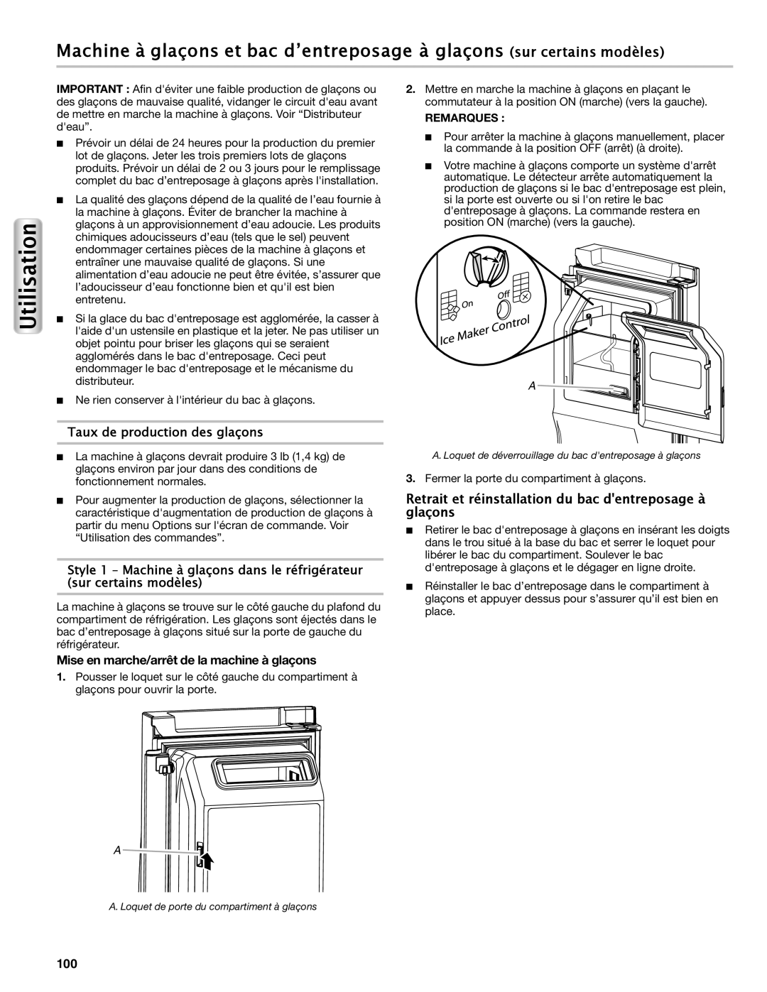 Maytag W10558104A Machine à glaçons et bac d’entreposage à glaçons sur certains modèles, Taux de production des glaçons 