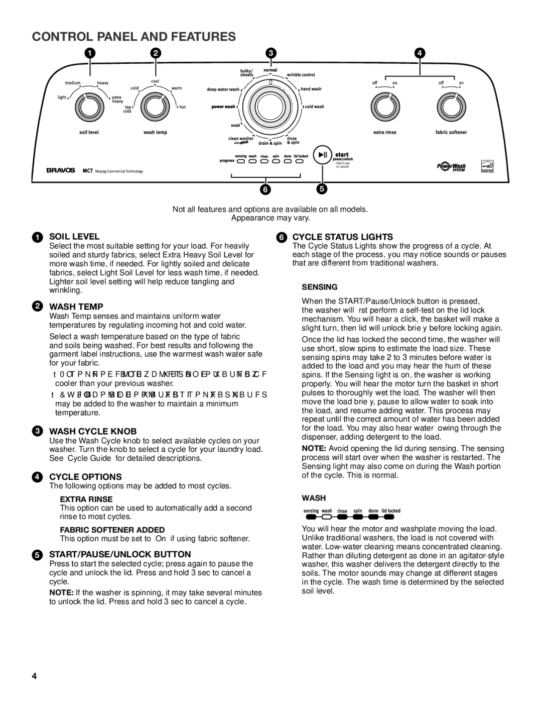 Maytag W10560156B, W10560155B warranty Control Panel and Features, Soil Level 