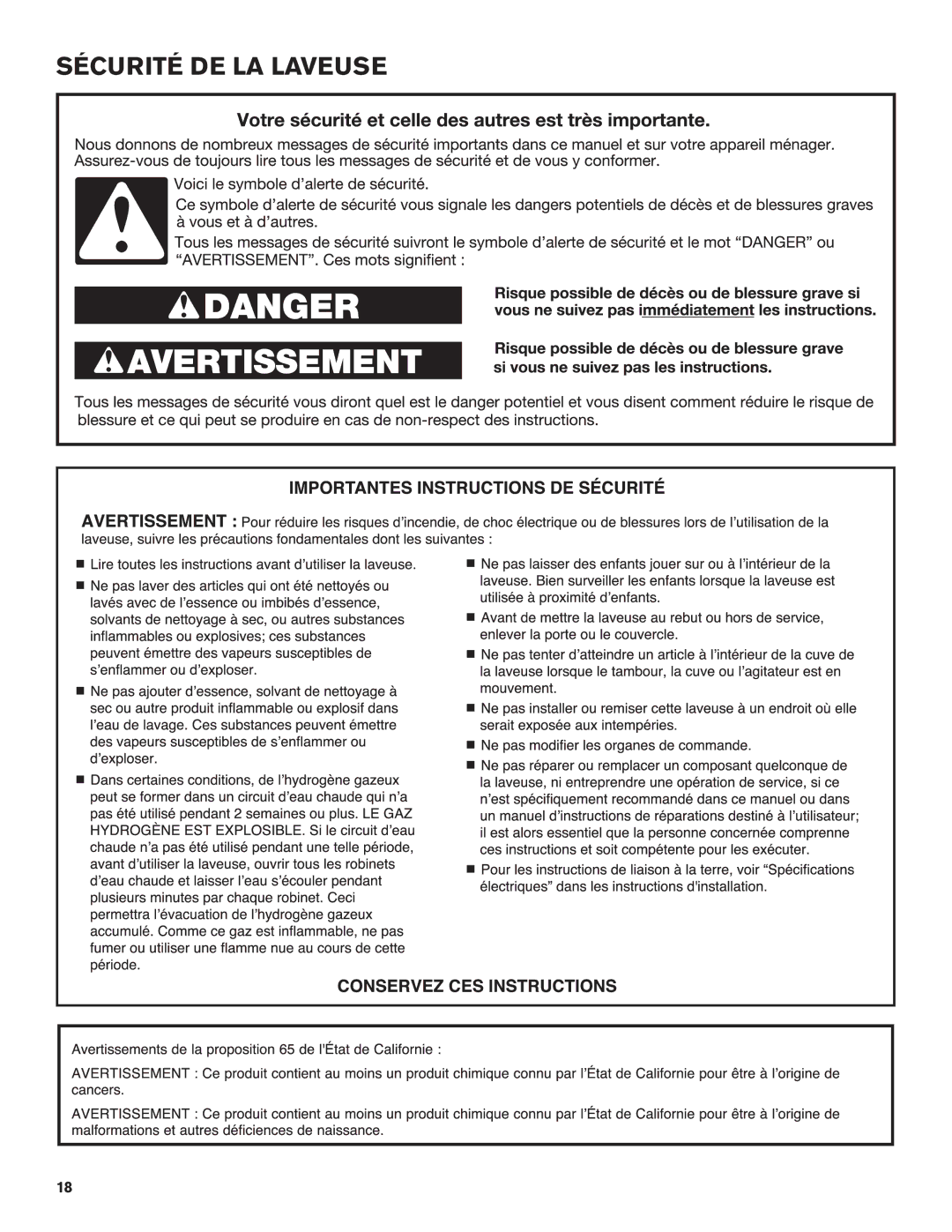 Maytag W10560158B - SP warranty Sécurité DE LA Laveuse 