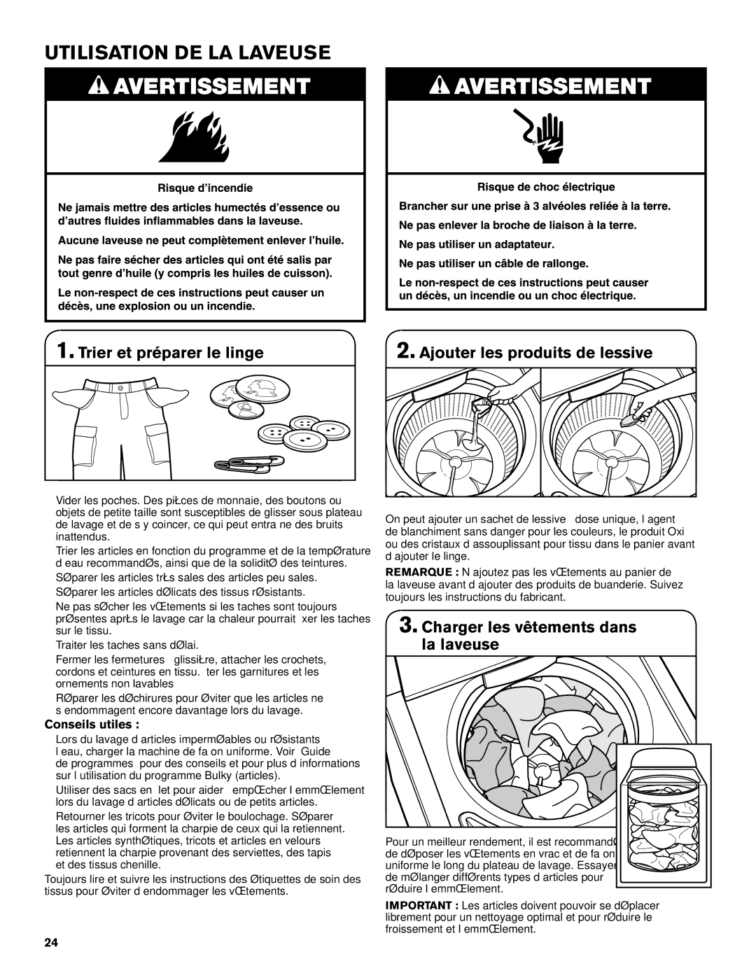 Maytag W10560158B - SP warranty Utilisation DE LA Laveuse, Trier et préparer le linge Ajouter les produits de lessive 