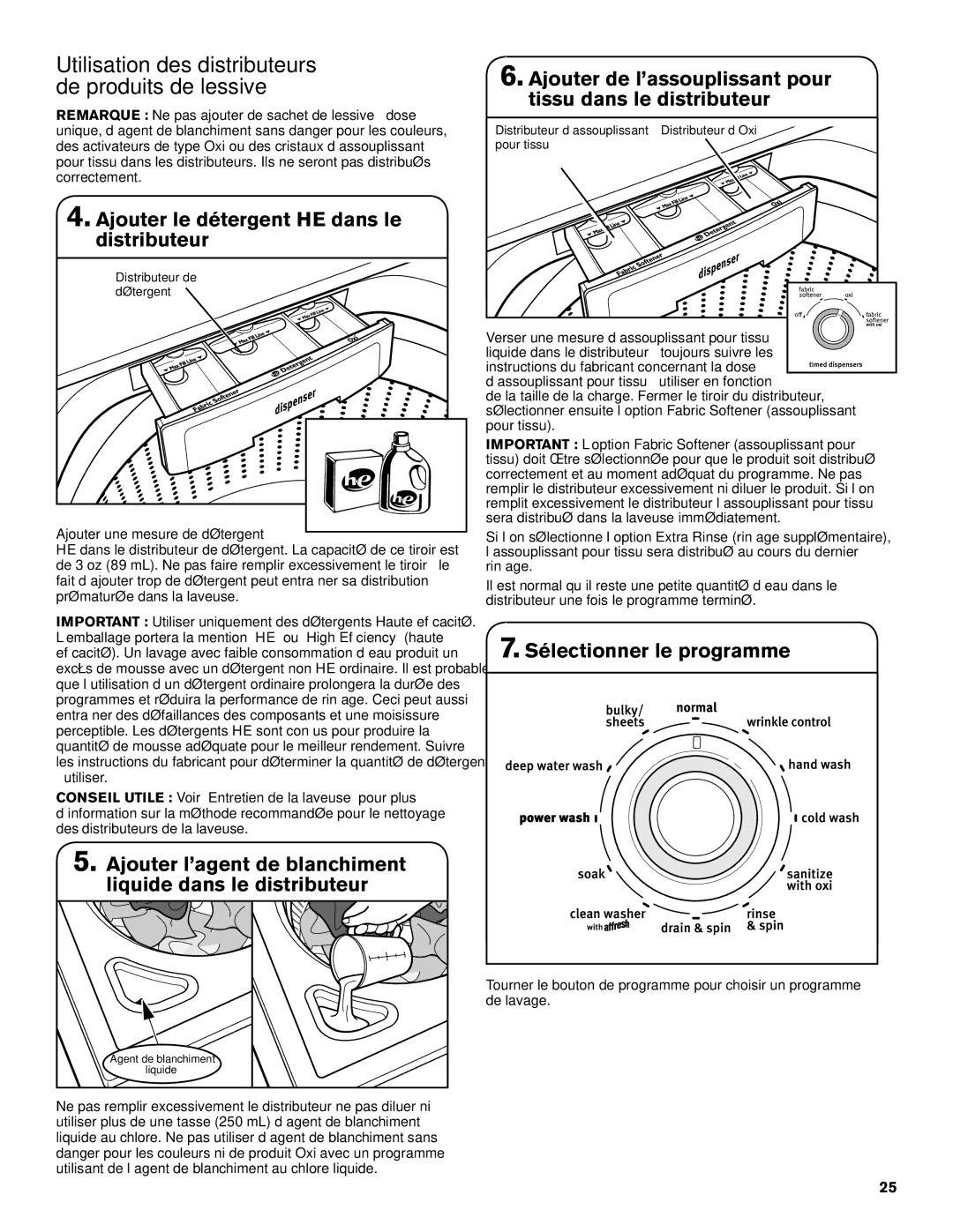 Maytag W10560158B - SP warranty Ajouter le détergent HE dans le distributeur, Sélectionner le programme 