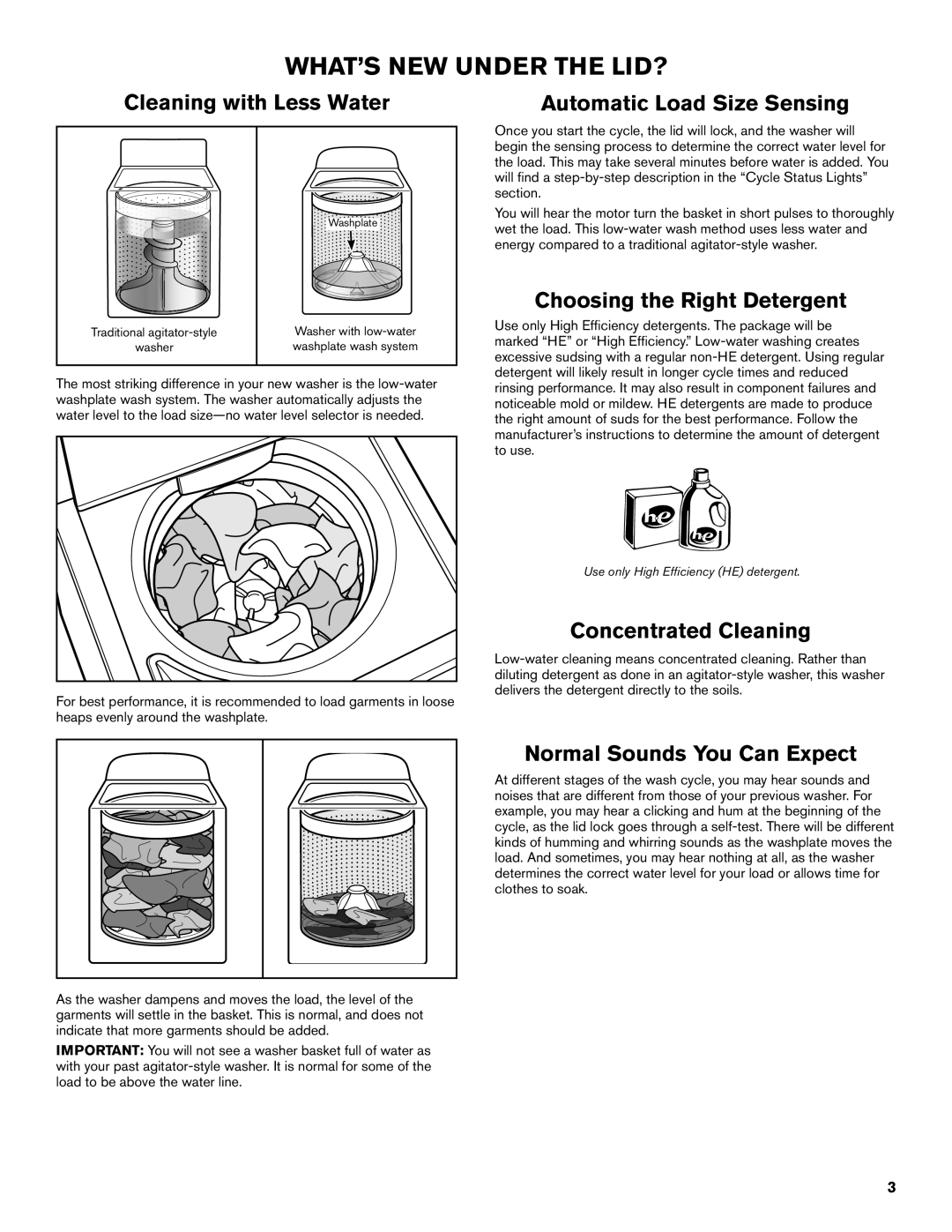 Maytag W10560158B - SP warranty WHAT’S NEW Under the LID?, Cleaning with Less Water Automatic Load Size Sensing 