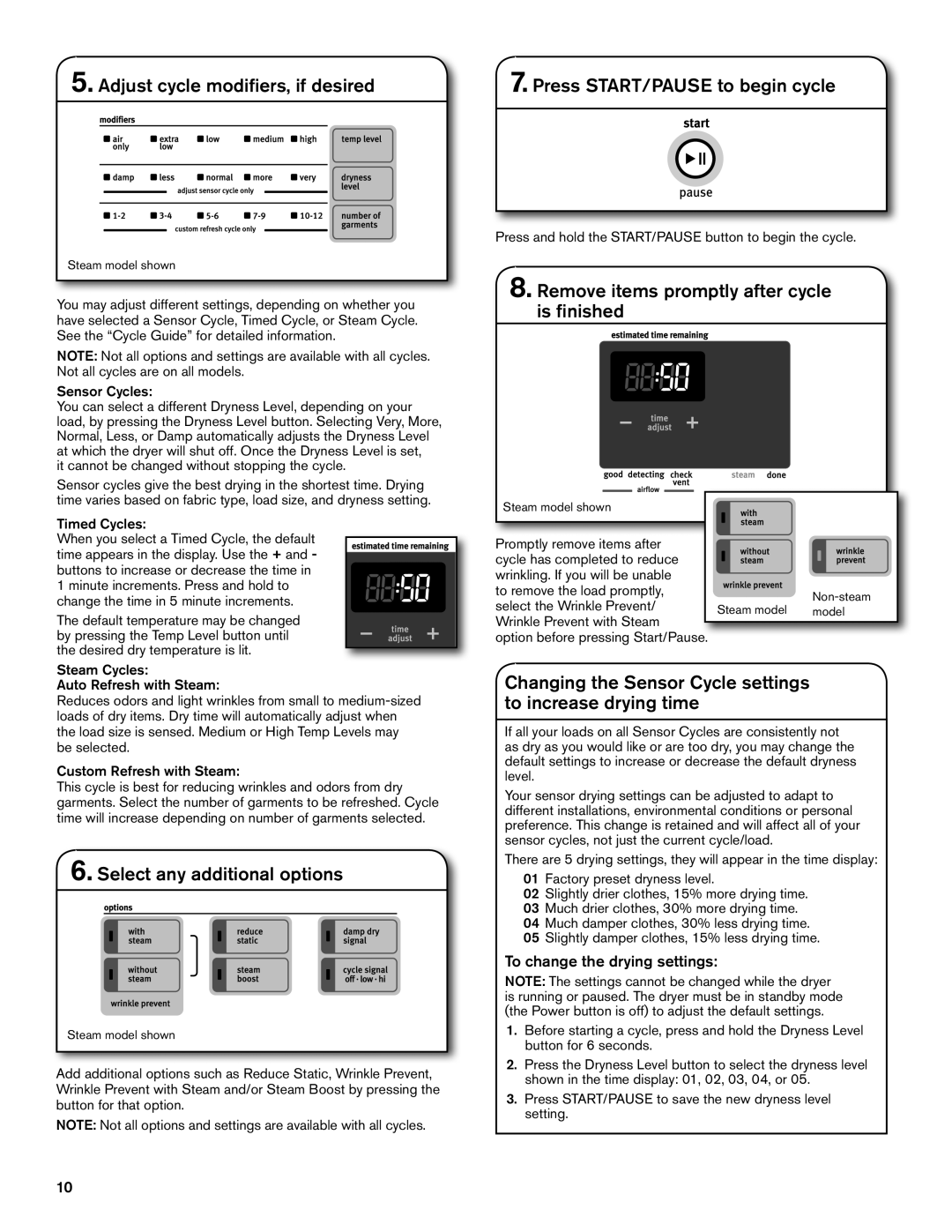 Maytag W105623338C-SP warranty To change the drying settings, It cannot be changed without stopping the cycle, Timed Cycles 