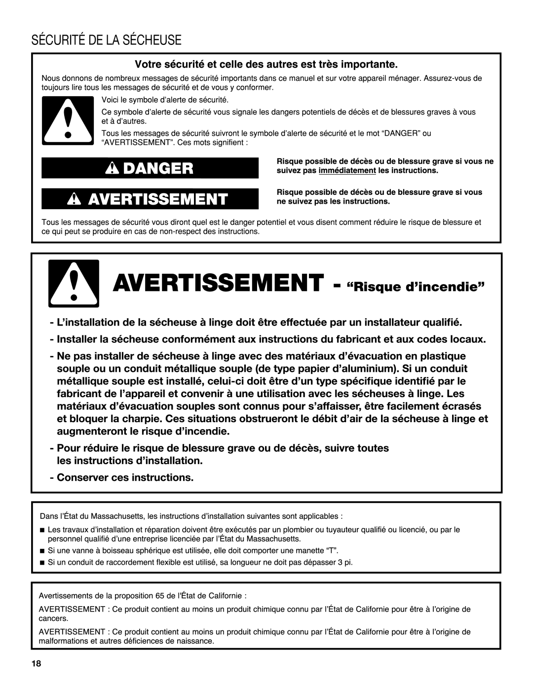 Maytag W10562338A - SP, W10562334A warranty Sécurité DE LA Sécheuse 