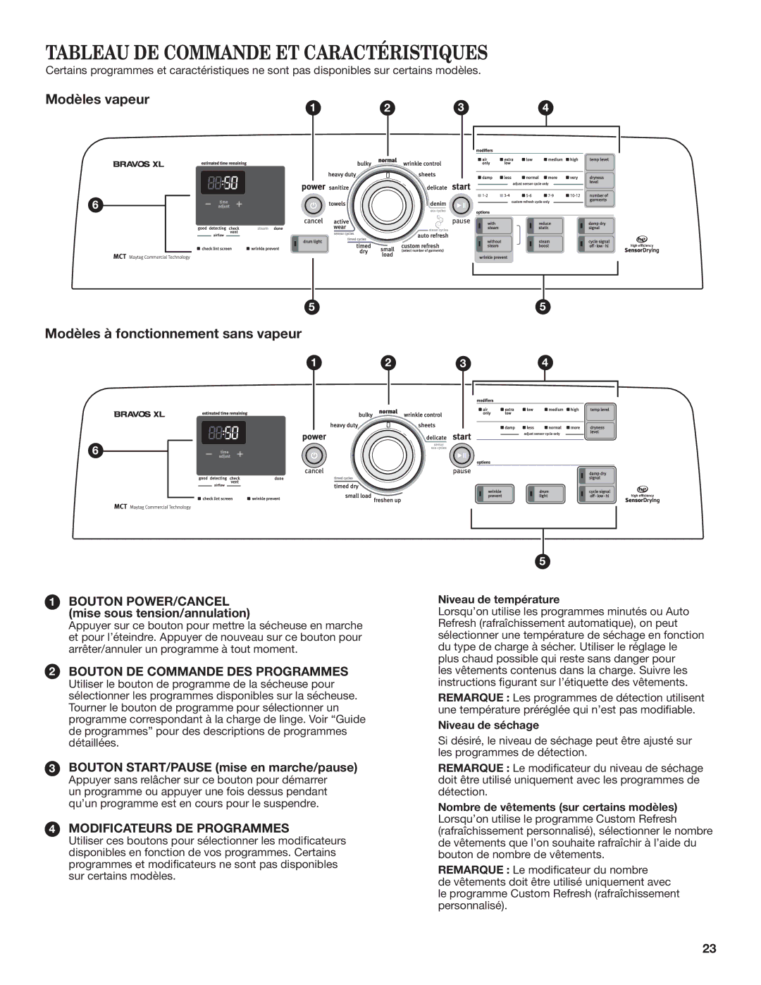 Maytag W10562334A warranty Tableau DE Commande ET Caractéristiques, Bouton POWER/CANCEL mise sous tension/annulation 