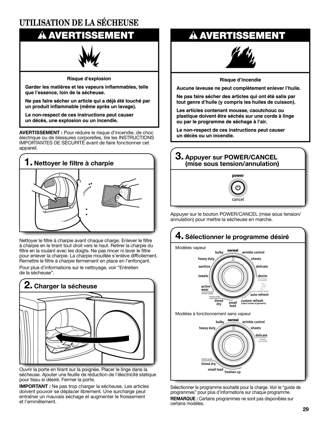 Maytag W10562334A, W10562338A - SP warranty Utilisation DE LA Sécheuse, Nettoyer le filtre à charpie, Charger la sécheuse 