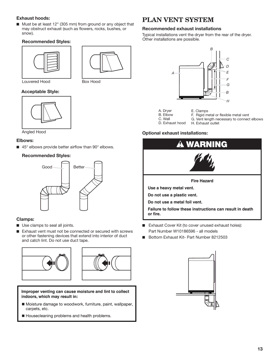 Maytag W10562335B, W10562339B-SP installation instructions Plan Vent System 