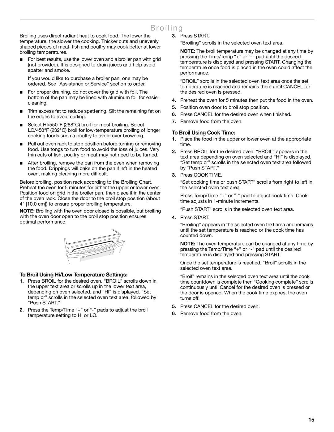 Maytag W10600814B manual Broiling, To Broil Using Hi/Low Temperature Settings, To Broil Using Cook Time 