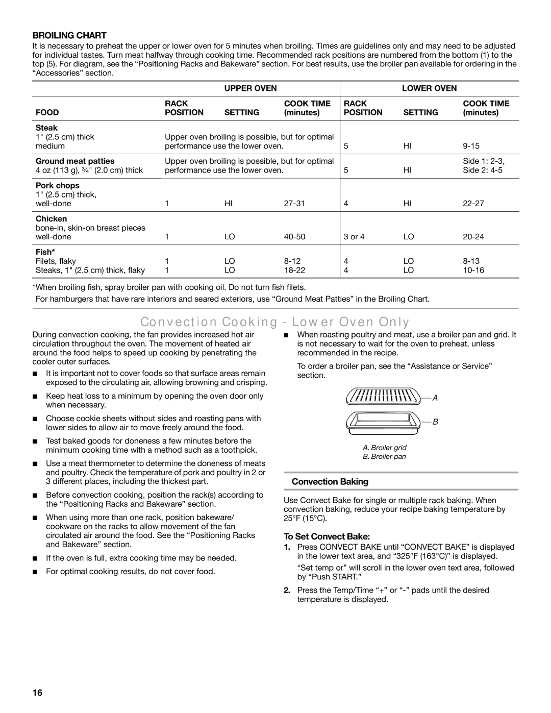 Maytag W10600814B manual Convection Cooking Lower Oven Only, Convection Baking, To Set Convect Bake, Position Setting 