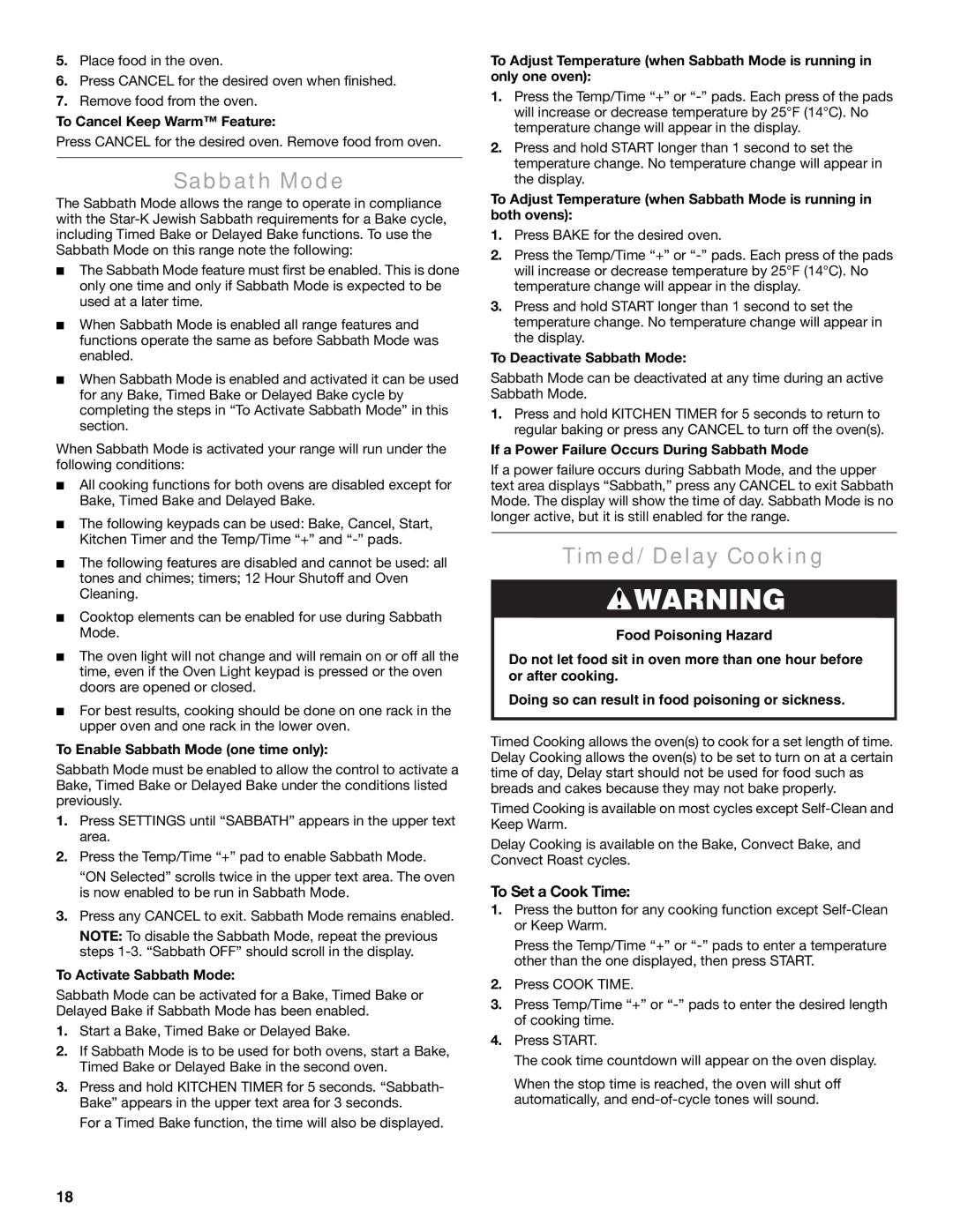 Maytag W10600814B manual Sabbath Mode, Timed/Delay Cooking, To Set a Cook Time 