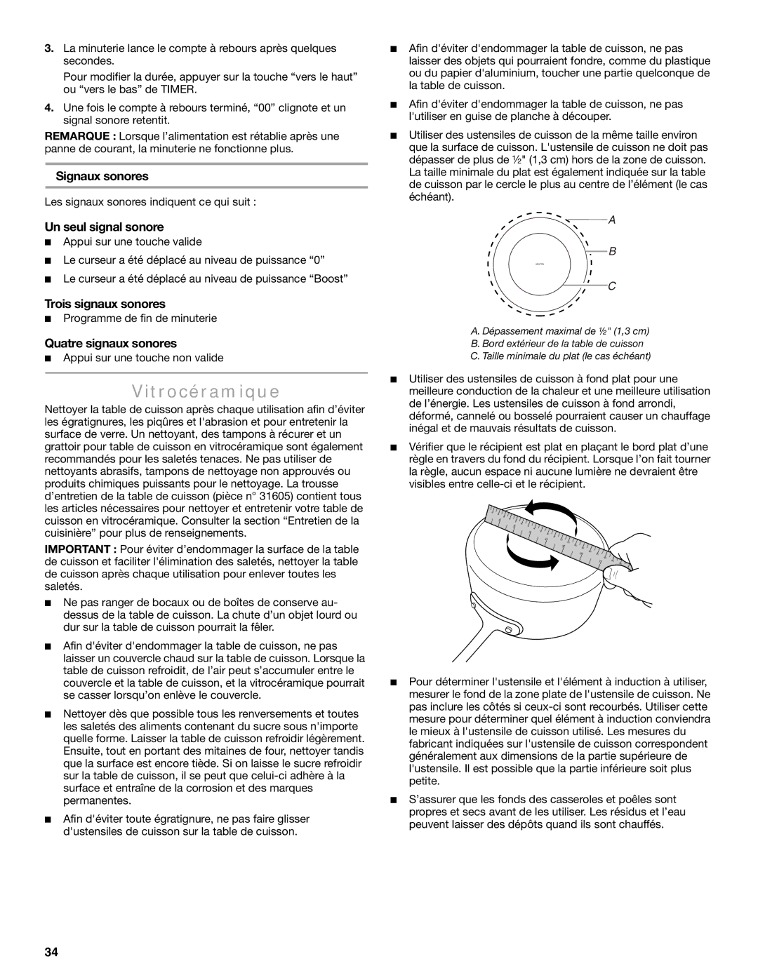 Maytag W10600814B Vitrocéramique, Signaux sonores, Un seul signal sonore, Trois signaux sonores, Quatre signaux sonores 