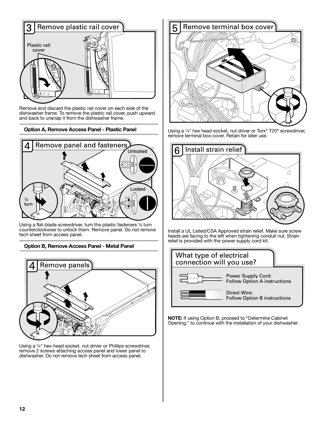 Maytag W10649077A Option A, Remove Access Panel Plastic Panel, Option B, Remove Access Panel Metal Panel 