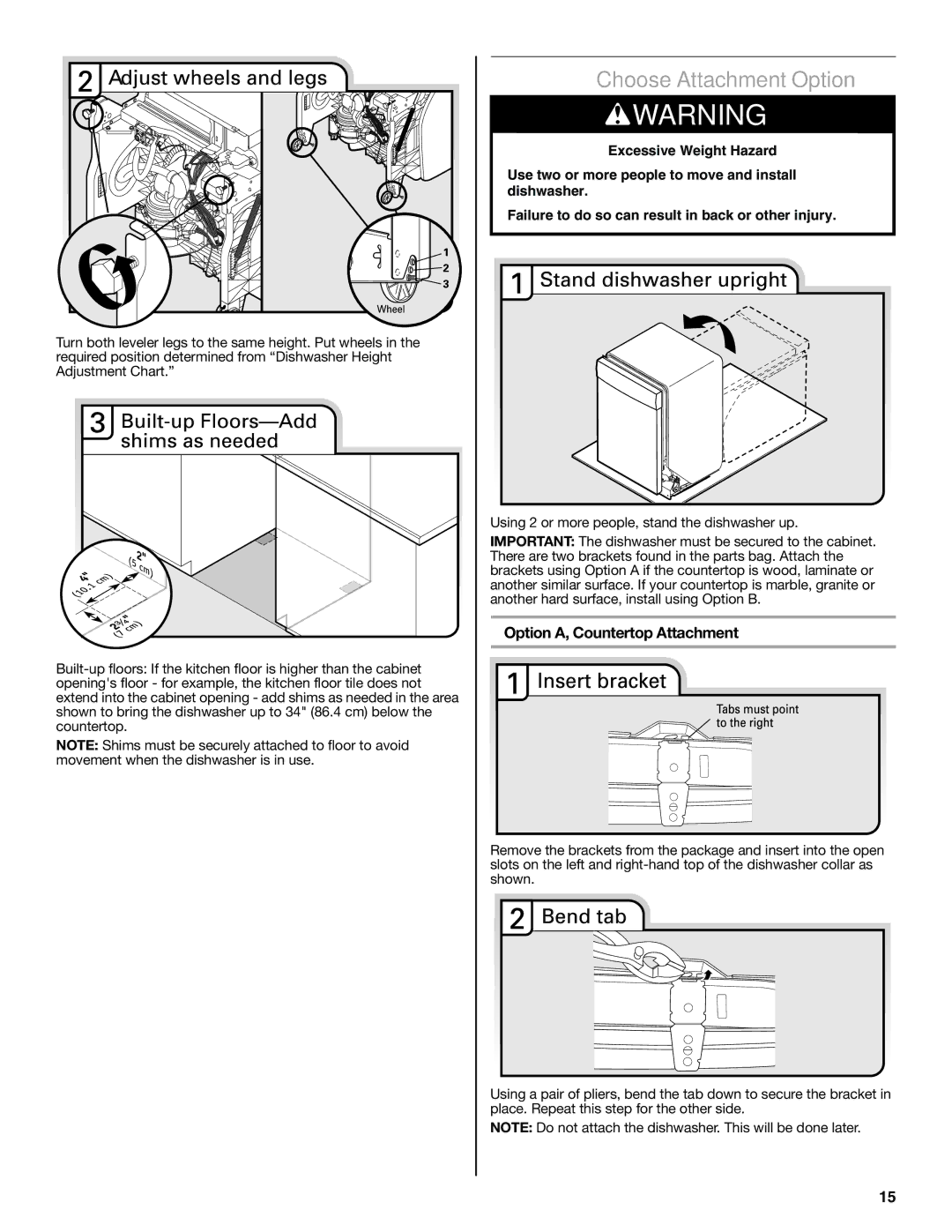 Maytag W10649077A installation instructions Choose Attachment Option, Option A, Countertop Attachment 