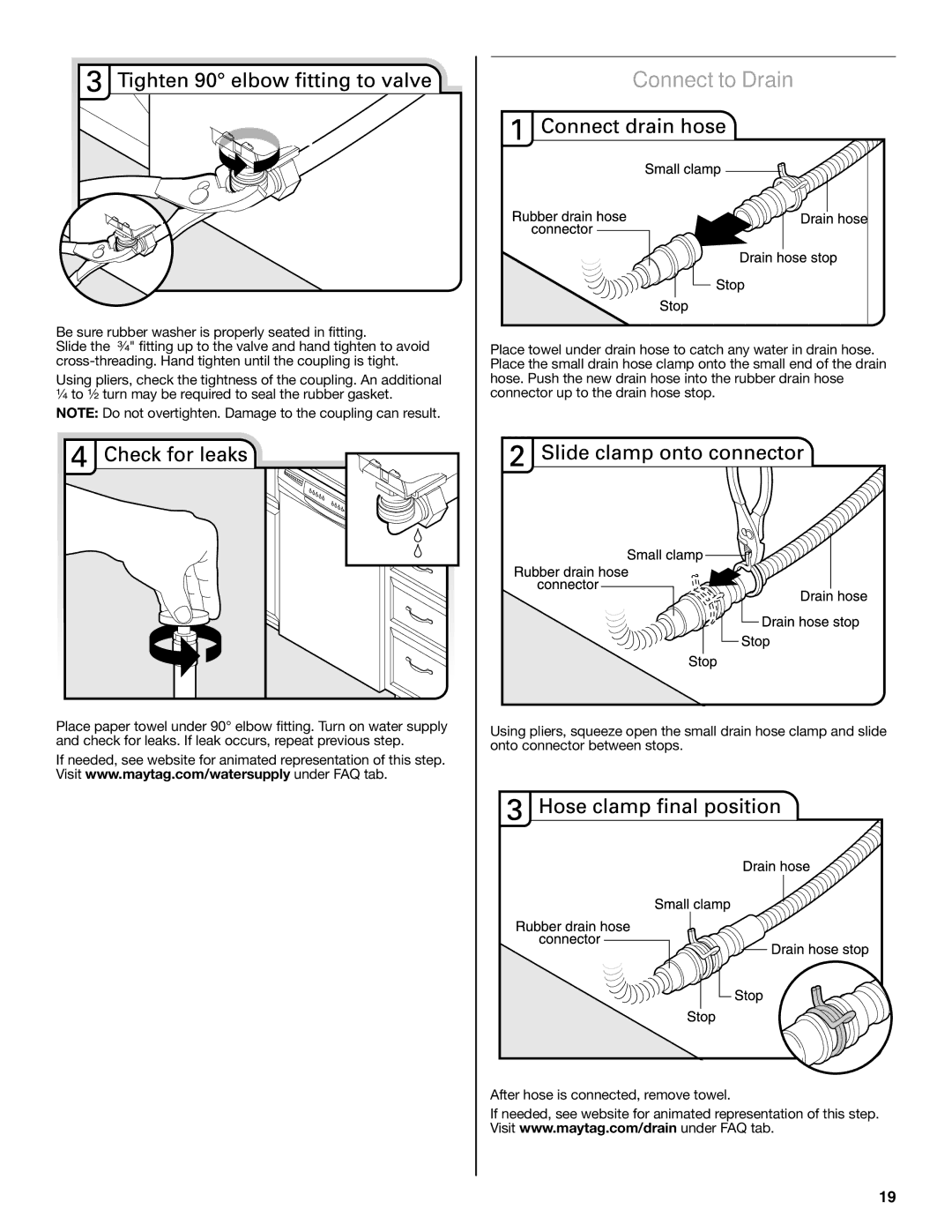 Maytag W10649077A installation instructions Connect to Drain 