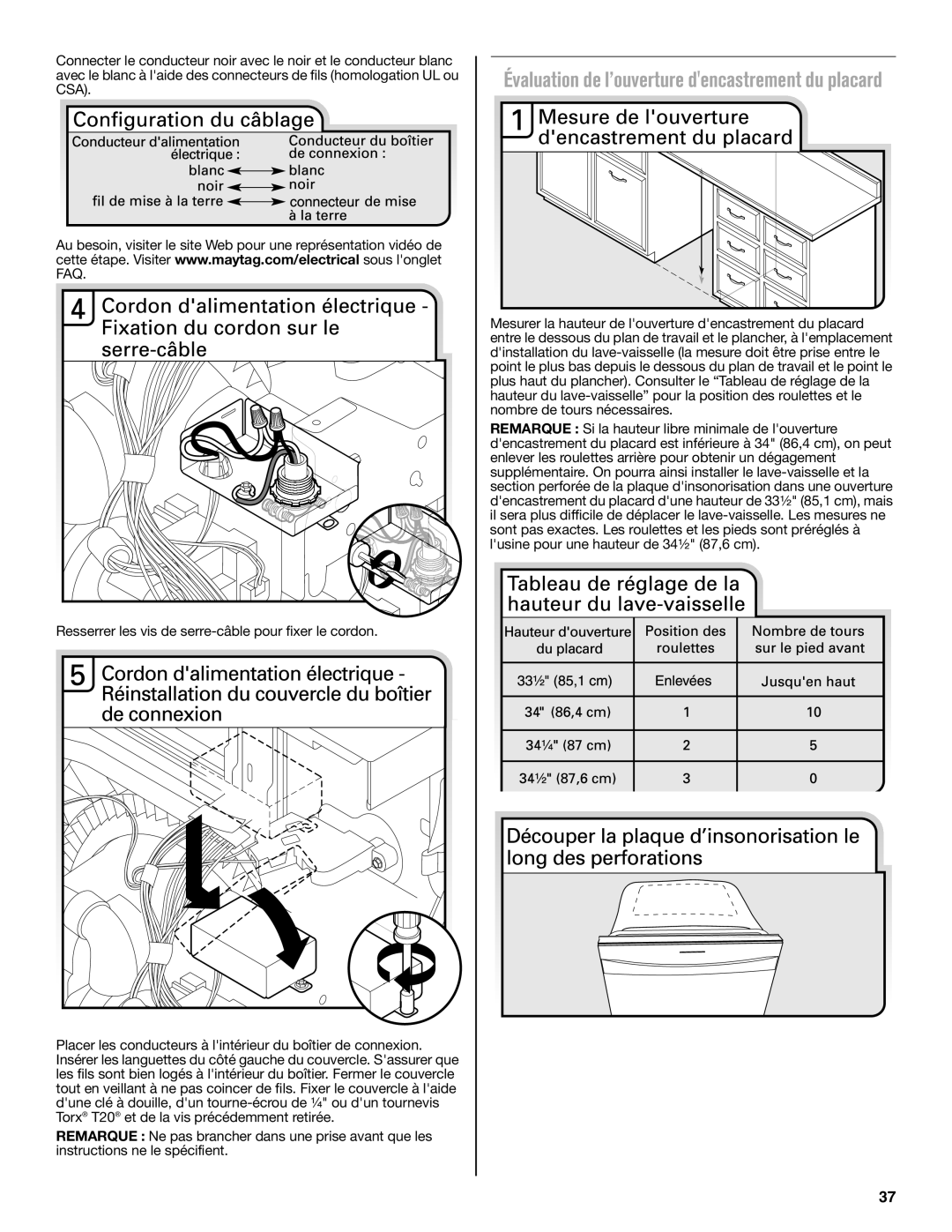 Maytag W10649077A installation instructions Évaluation de l’ouverture dencastrement du placard 