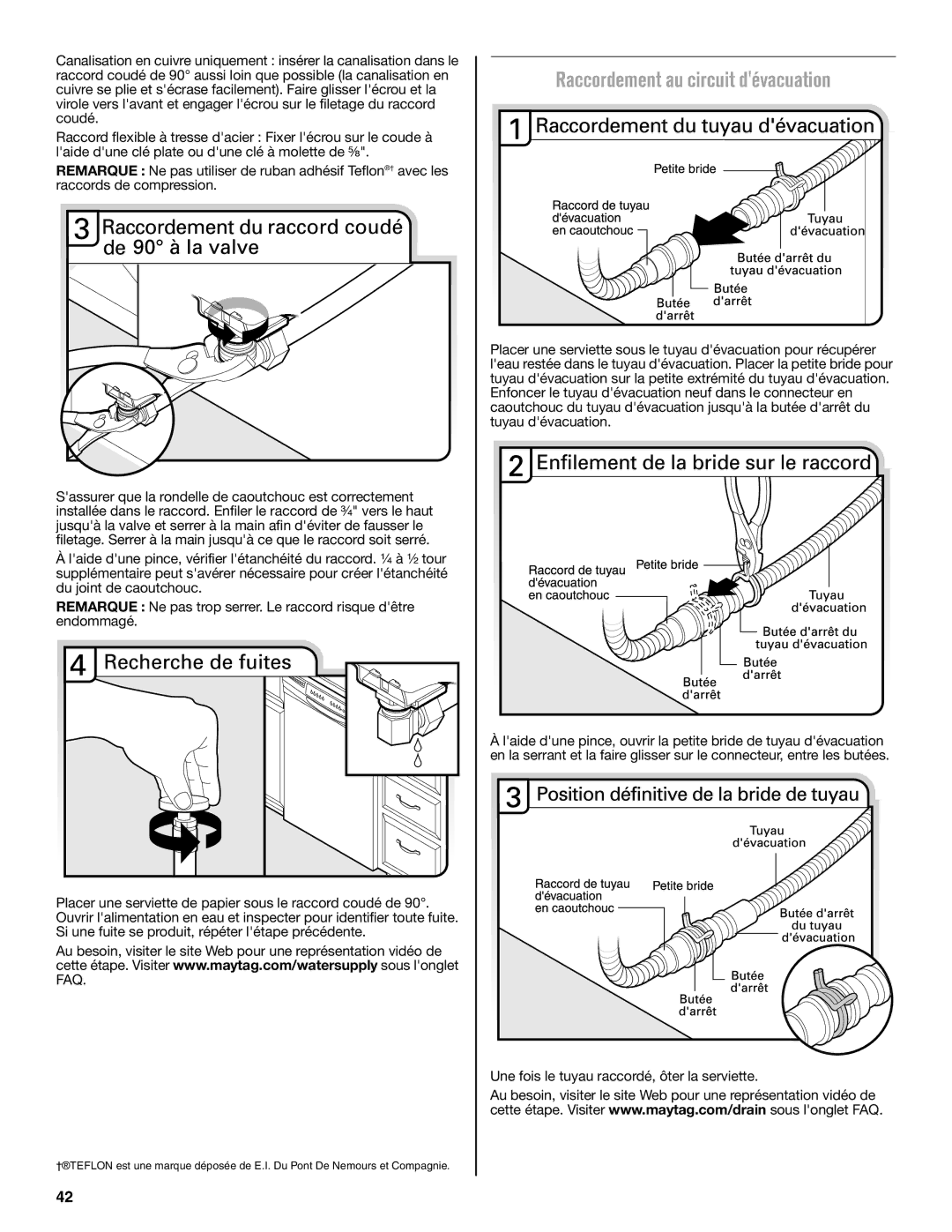 Maytag W10649077A installation instructions Raccordement au circuit dévacuation 