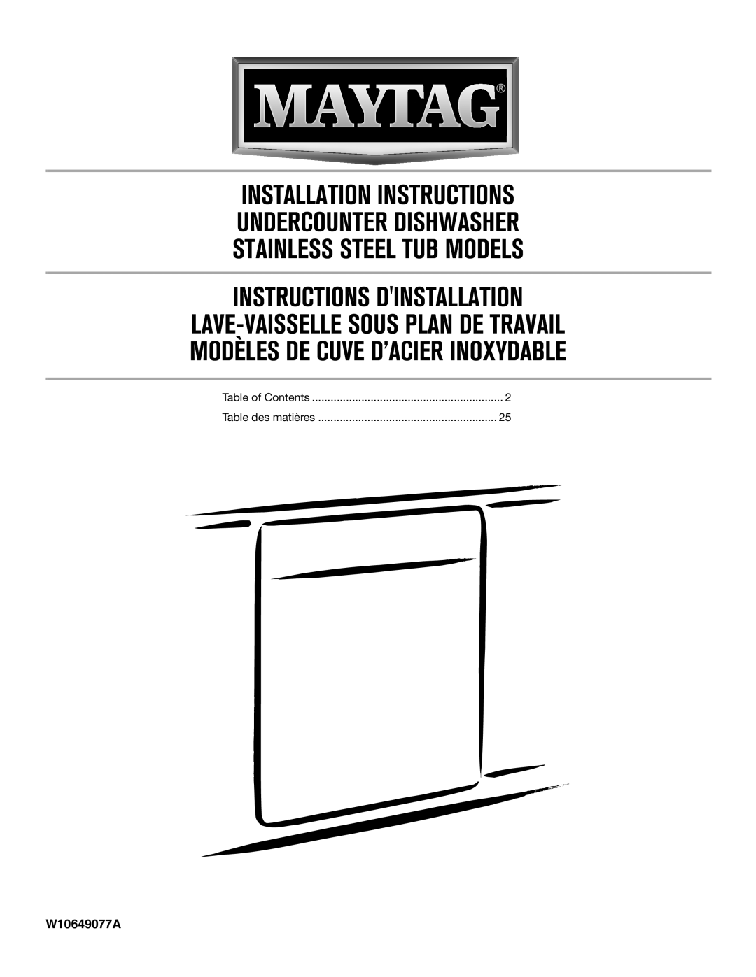Maytag W10649077A installation instructions Instructions Dinstallation 
