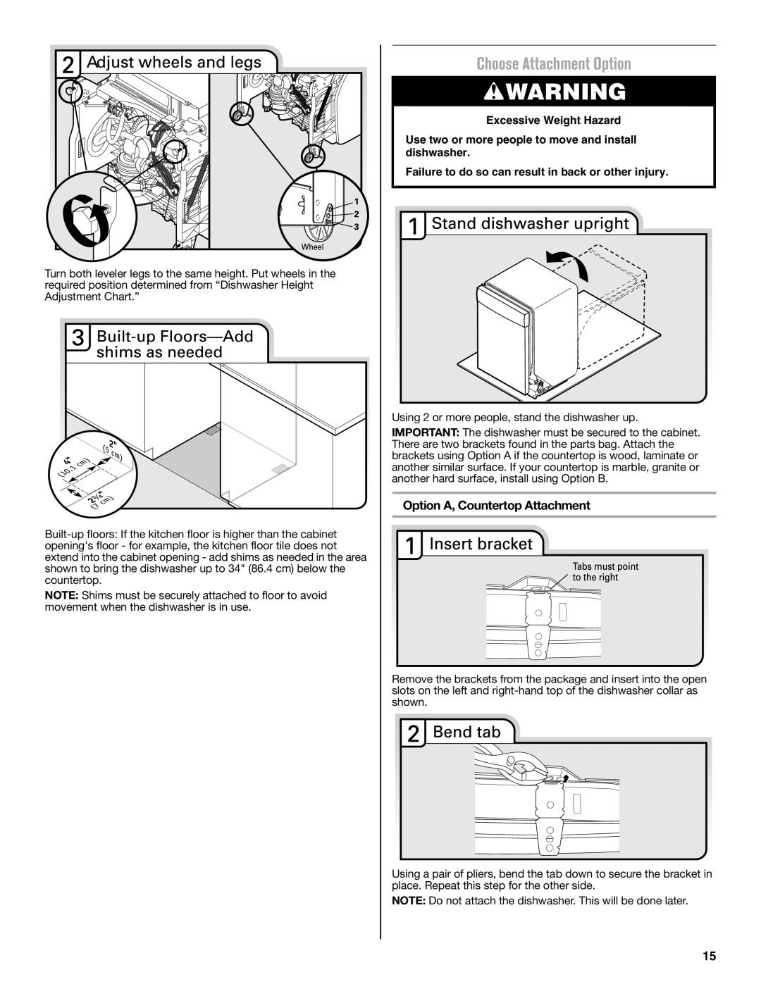Maytag W10649077A installation instructions Choose Attachment Option, Option A, Countertop Attachment 