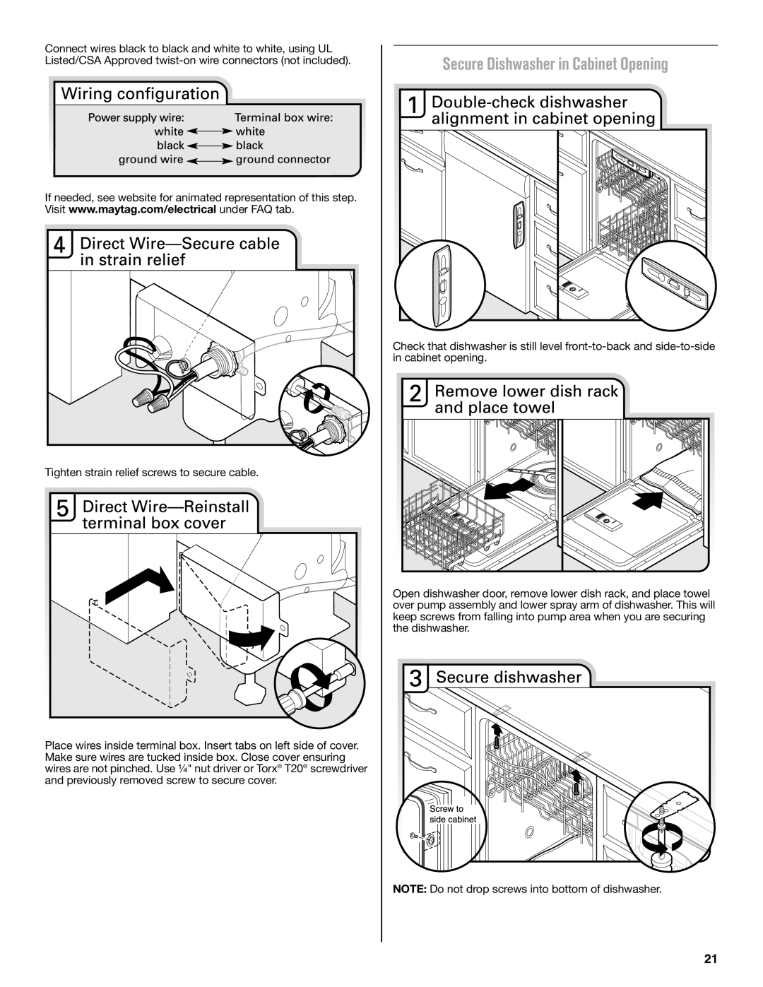Maytag W10649077A installation instructions Secure Dishwasher in Cabinet Opening 