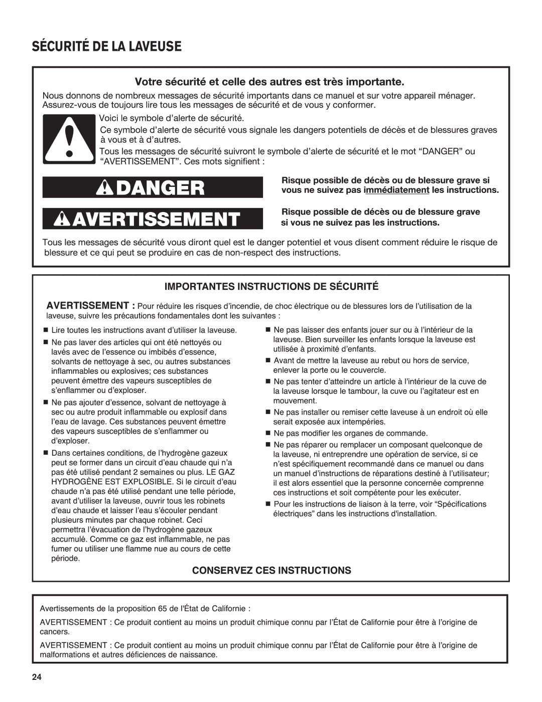 Maytag W10649235A, W10649236A - SP manual Sécurité DE LA Laveuse 