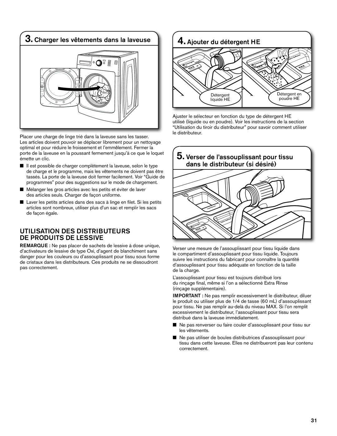 Maytag W10649236A - SP, W10649235A manual Charger les vêtements dans la laveuse, Ajouter du dé tergent HE 