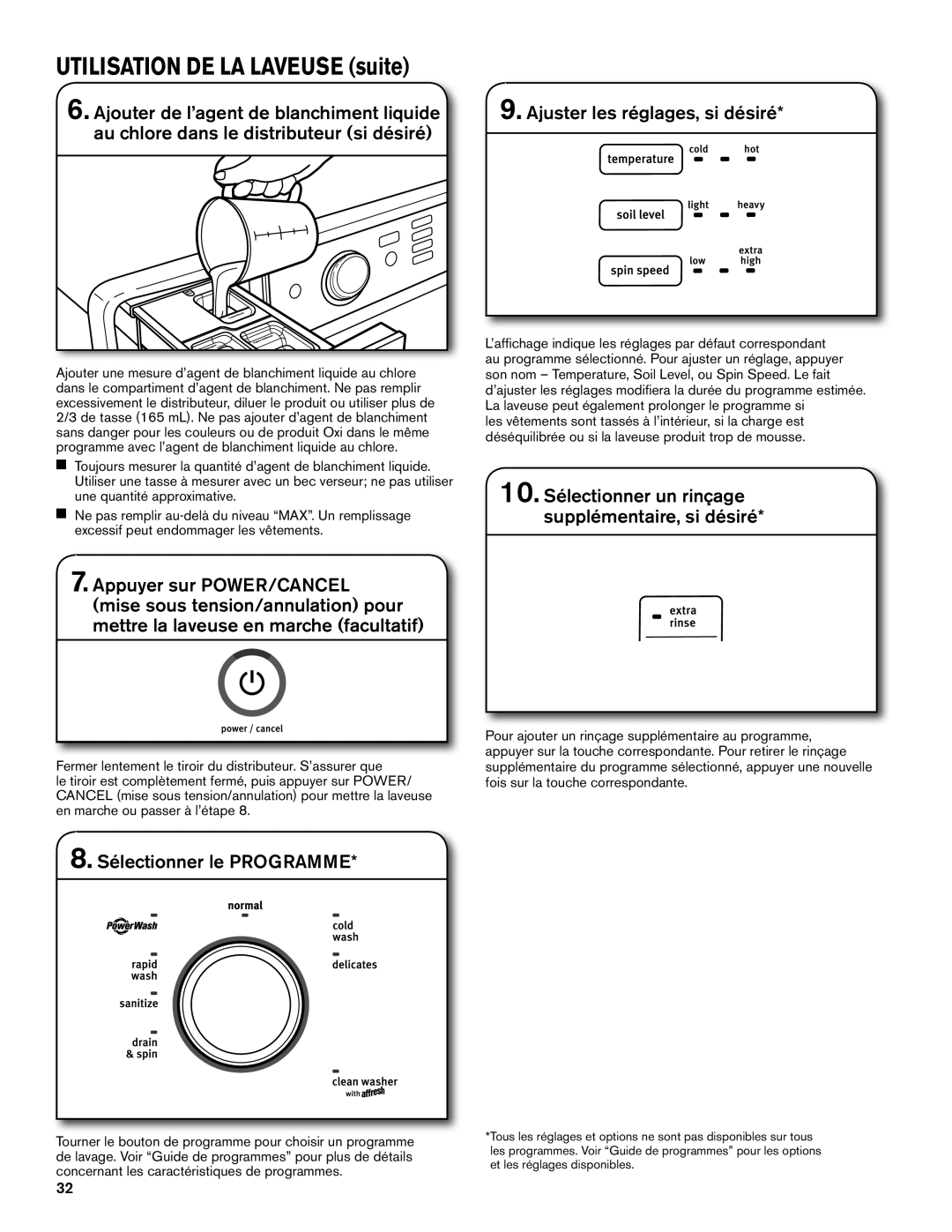 Maytag W10649235A, W10649236A - SP manual 10. Sélectionner un rinçage supplémentaire, si désiré, Sélectionner le Programme 