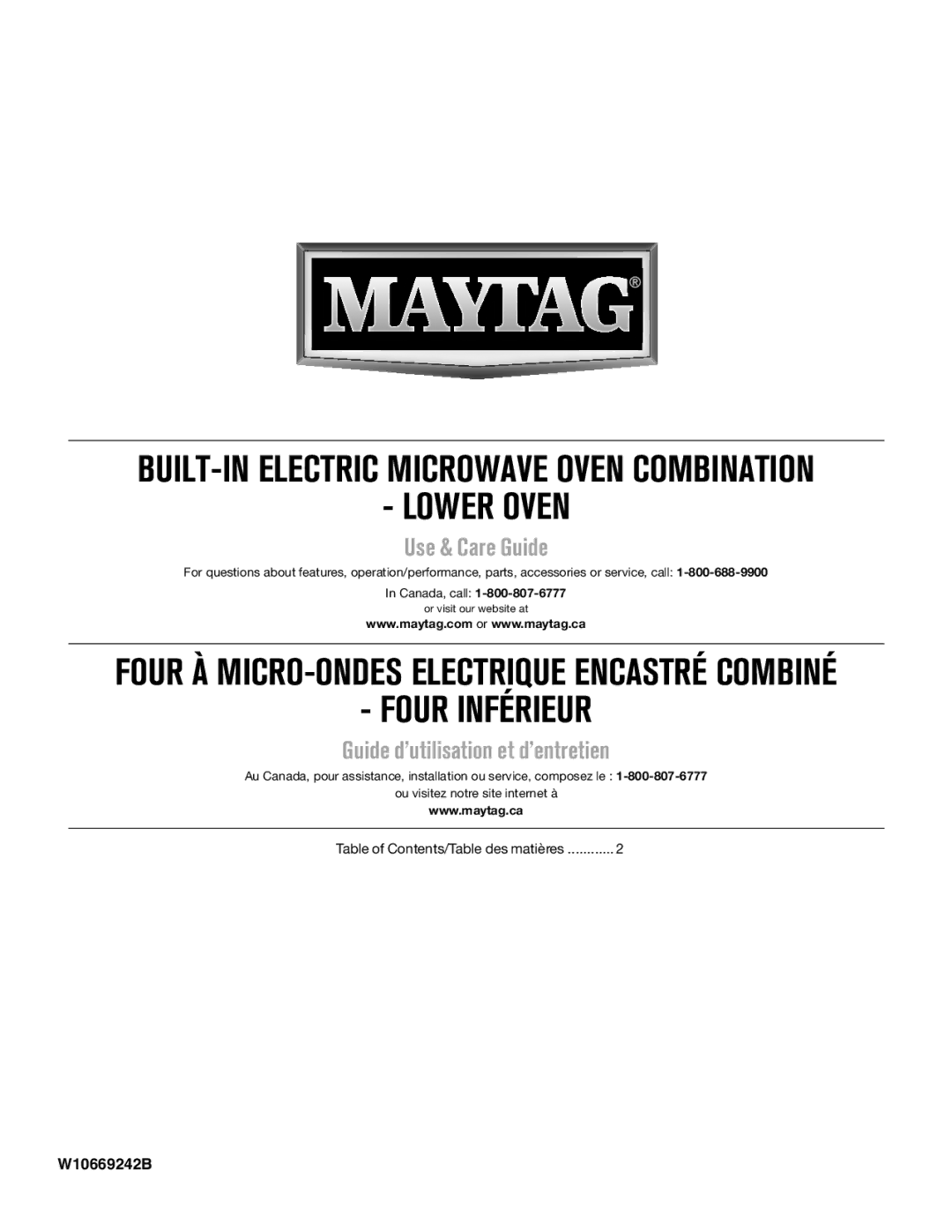 Maytag W10669242B manual Lower Oven 