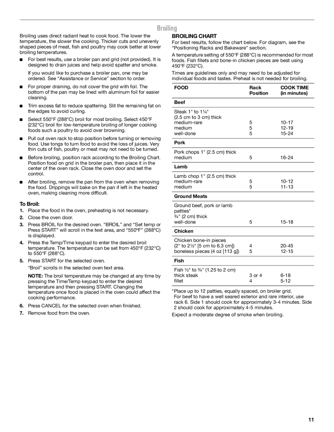 Maytag W10669242B manual Broiling, To Broil, Food, Cook Time 