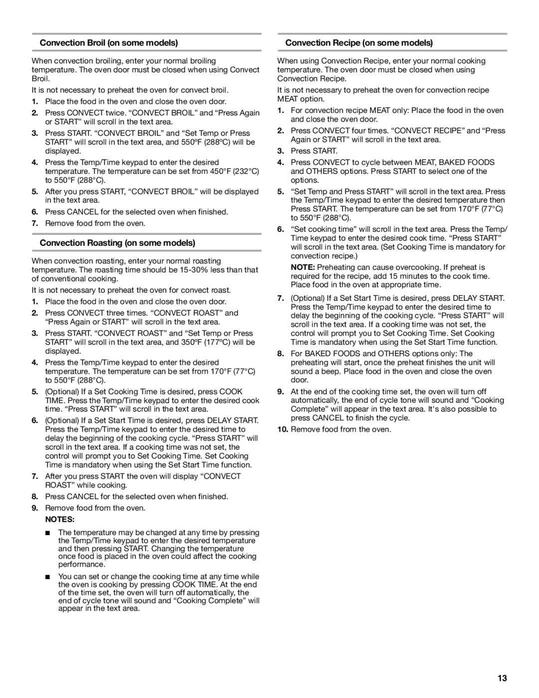 Maytag W10669242B Convection Broil on some models, Convection Roasting on some models, Convection Recipe on some models 