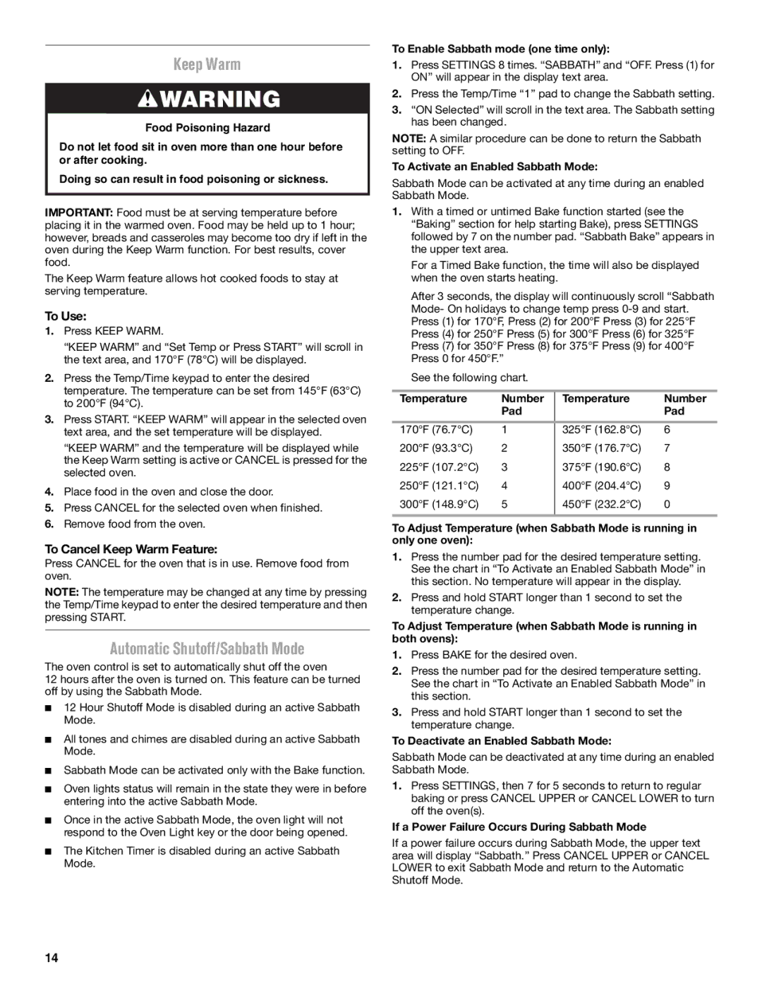 Maytag W10669242B manual Automatic Shutoff/Sabbath Mode, To Use, To Cancel Keep Warm Feature 