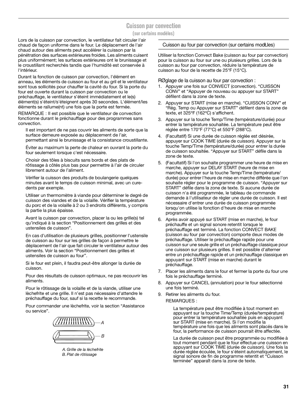 Maytag W10669242B manual Cuisson par convection, Cuisson au four par convection sur certains modèles 