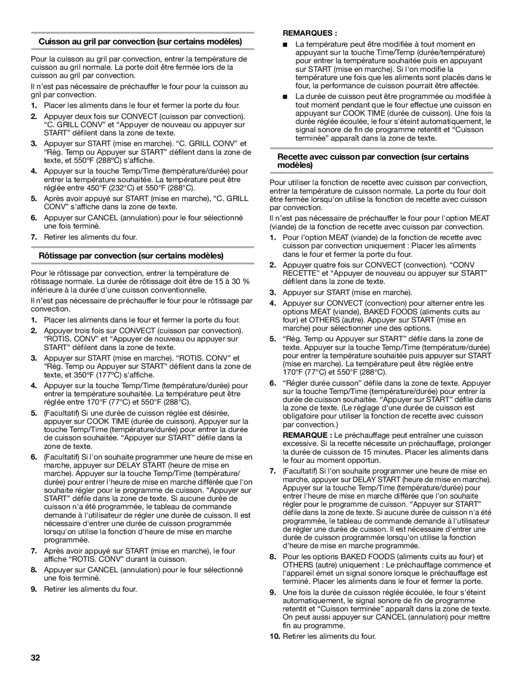 Maytag W10669242B manual Cuisson au gril par convection sur certains modèles, Rôtissage par convection sur certains modèles 