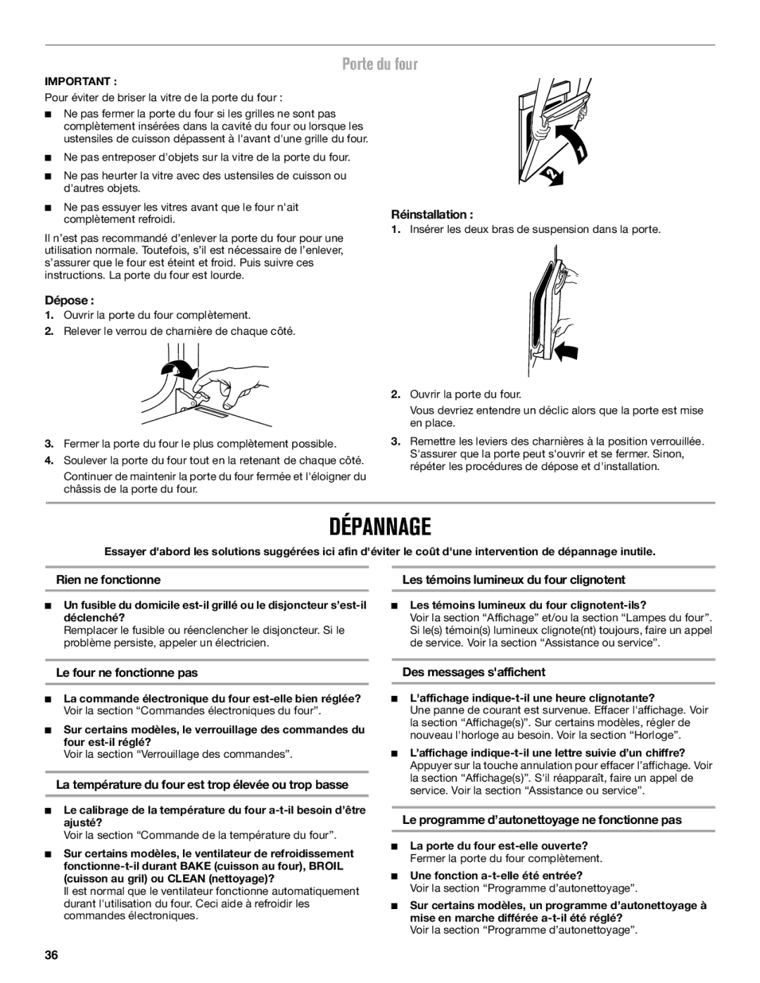 Maytag W10669242B manual Dépannage, Porte du four 