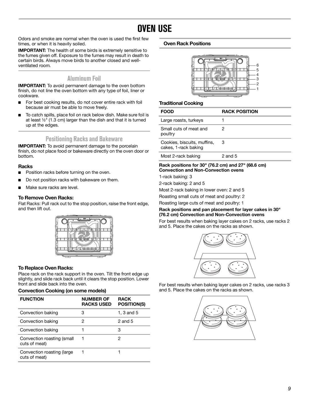 Maytag W10669242B manual Oven USE, Aluminum Foil, Positioning Racks and Bakeware 