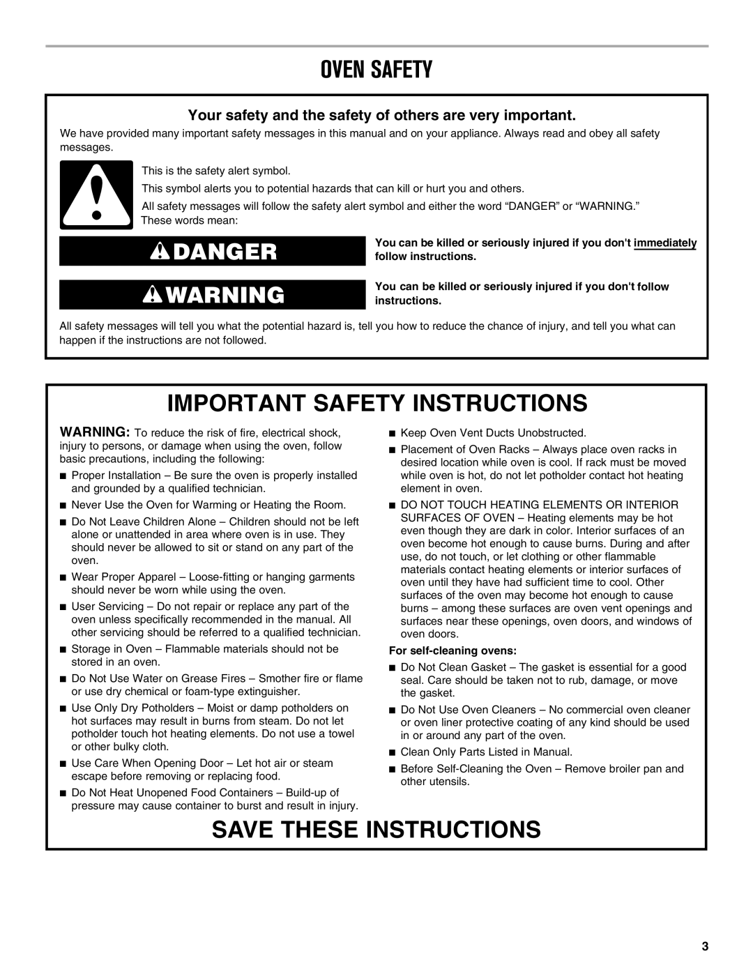 Maytag W10669242B manual Oven Safety, Important Safety Instructions, Save These Instructions, Danger 