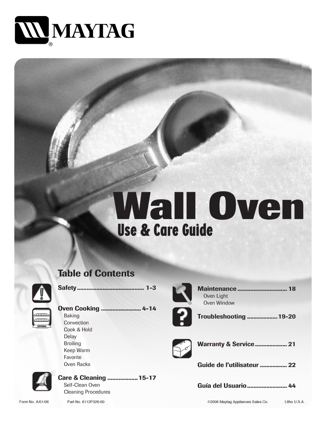 Maytag Wall Oven warranty Use & Care Guide, Table of Contents 