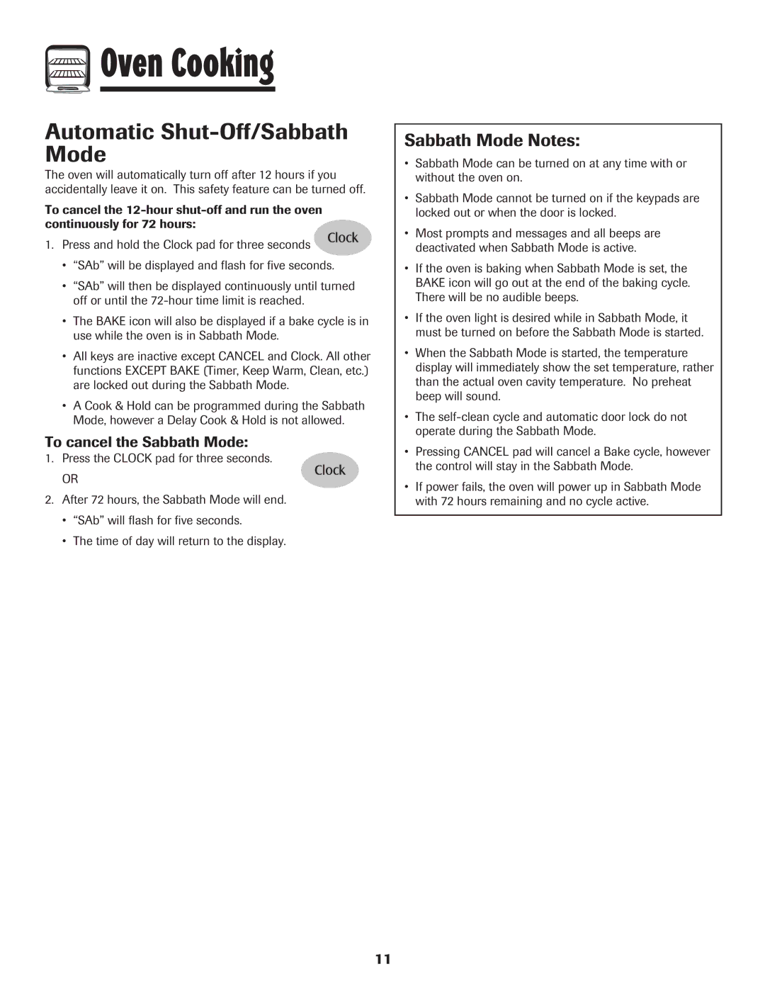 Maytag Wall Oven warranty Automatic Shut-Off/Sabbath Mode, Sabbath Mode Notes, To cancel the Sabbath Mode 