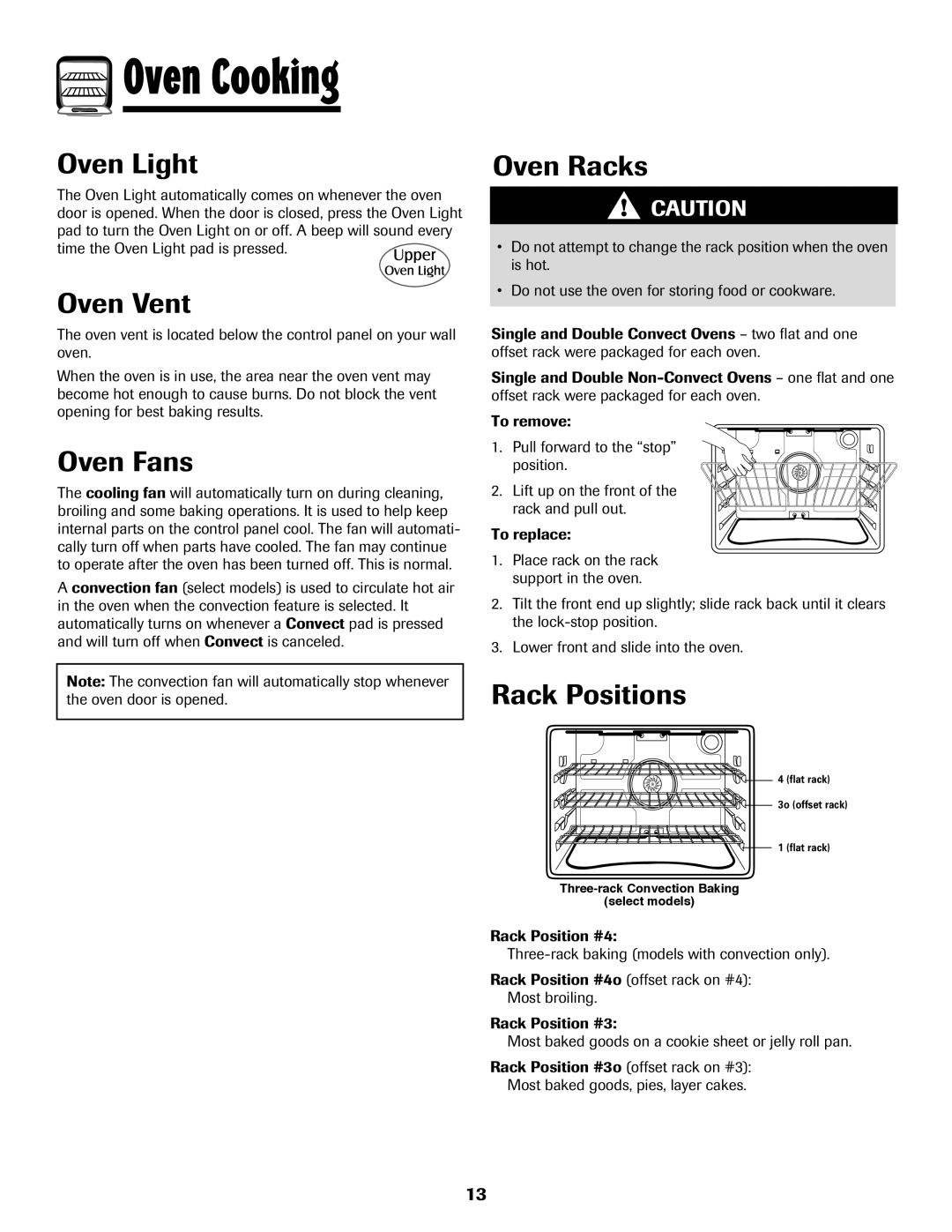 Maytag Wall Oven warranty Oven Light, Oven Vent, Oven Fans, Oven Racks, Rack Positions 