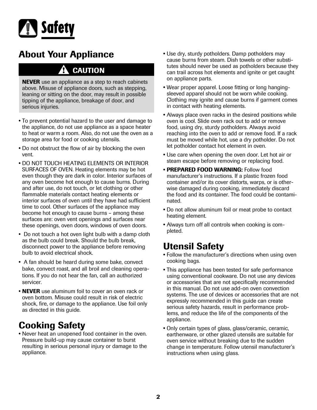 Maytag Wall Oven warranty About Your Appliance, Cooking Safety, Utensil Safety 